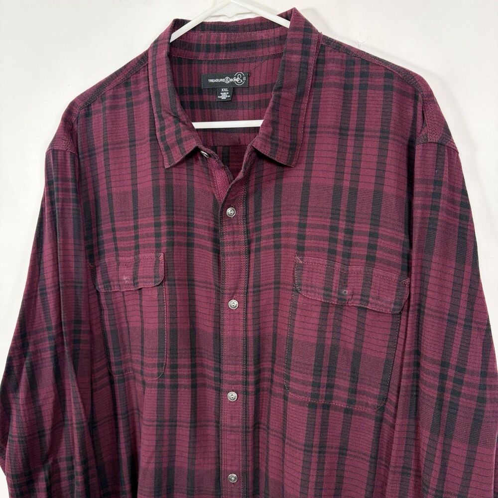 Treasure & Bond Button Up Flannel Shirt Mens Size XXL 2XL Red Black Plaid